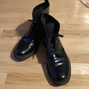 Men’s, Black leather combat style boots.